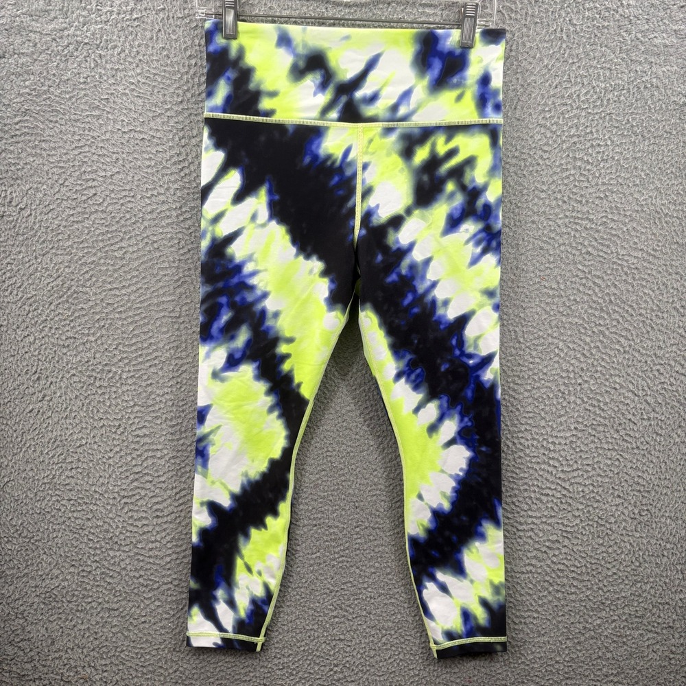 Athleta Elation‎ Tie Dye 7/8 Tight Women Size M Neon Yellow Blue 531315-01